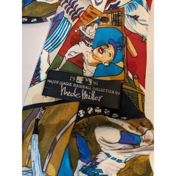 VTG Nicole Miller Baseball Theme 100% Silk Tie 1991 EUC - Picture 7 of 7